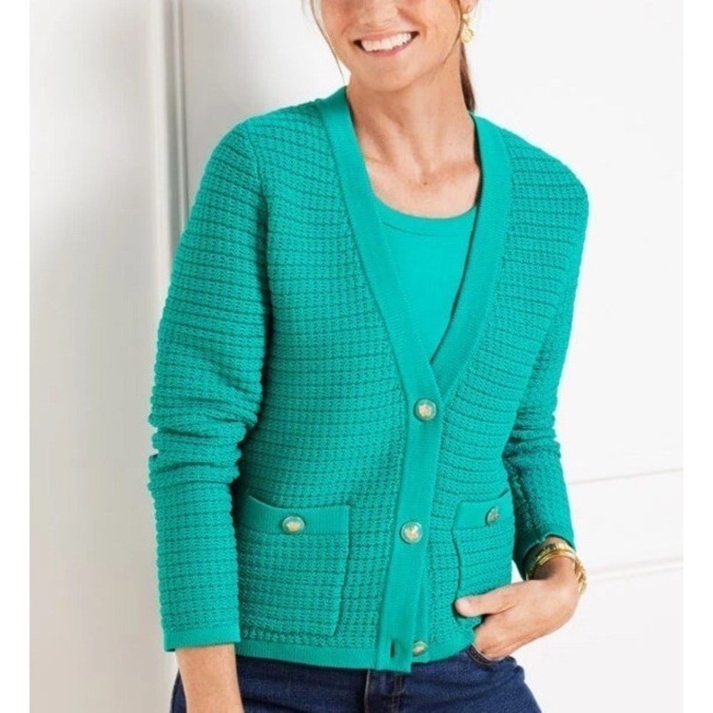 Talbots Kate Cardigan Knit‎ Jacket  MP V-Neck And Pockets Preppy Classic Lapis